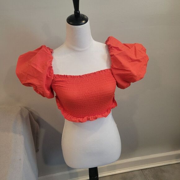 Zara Top Crop Top with Puff Sleeves Red Size Medium - Picture 2 of 8